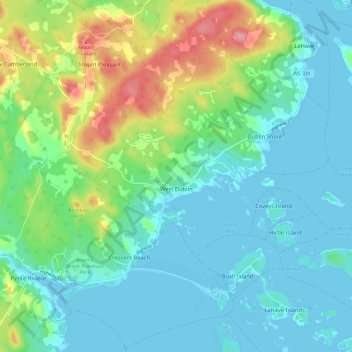 Topografische Karte West Dublin, Höhe, Relief