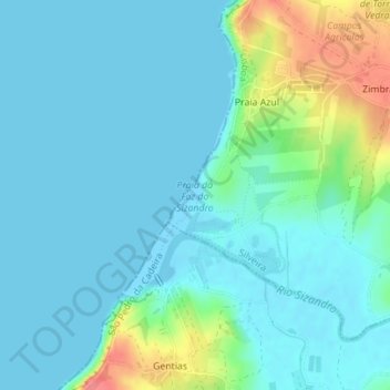 Topografische Karte Praia da Foz do Sizandro, Höhe, Relief