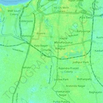 Topografische Karte Kolkata, Höhe, Relief