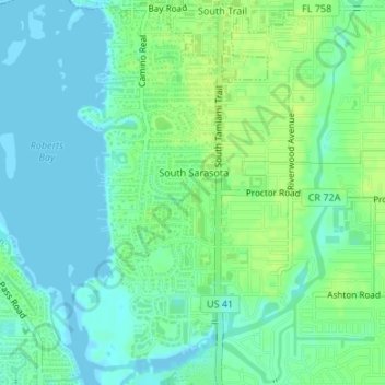 Topografische Karte South Sarasota, Höhe, Relief