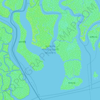 Topografische Karte Sundarbans West Wildlife Sanctuary, Höhe, Relief