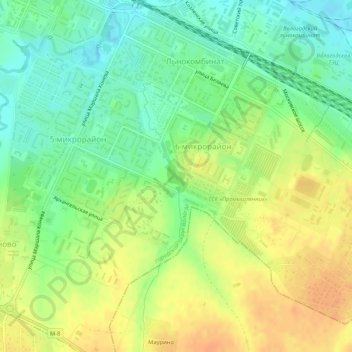 Topografische Karte 6 микрорайон, Höhe, Relief
