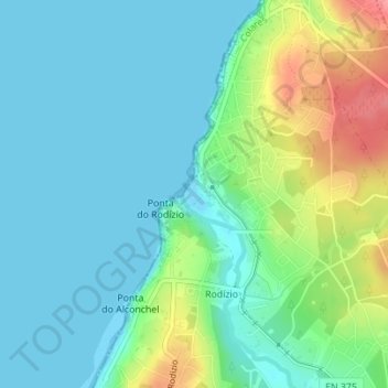 Topografische Karte Praia das Maçãs, Höhe, Relief