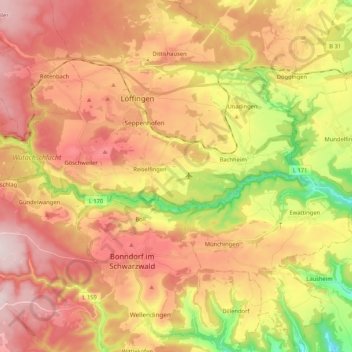 Topografische Karte Wutachschlucht, Höhe, Relief
