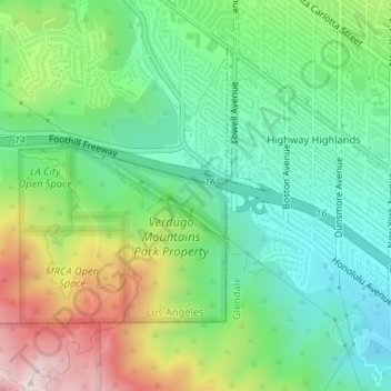 Topografische Karte Verdugo Mountains, Höhe, Relief