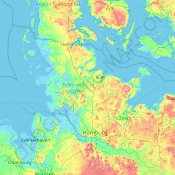 Topografische Karte Schleswig-Holstein, Höhe, Relief