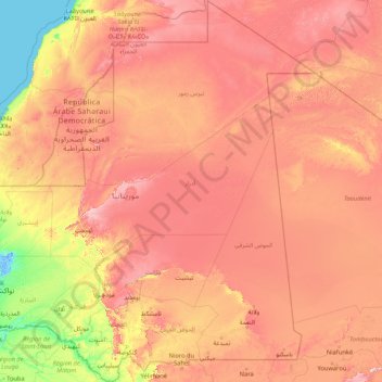 Topografische Karte Mauretanien Hohe Relief