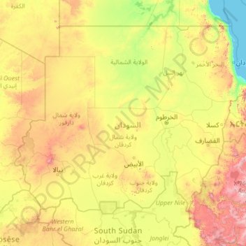 Topografische Karte Sudan Hohe Relief