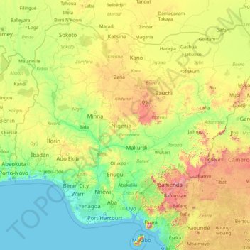 Topografische Karte Nigeria Hohe Relief