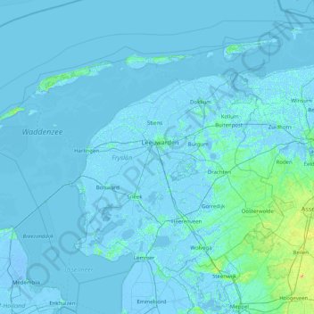 Topografische Karte Friesland, Höhe, Relief